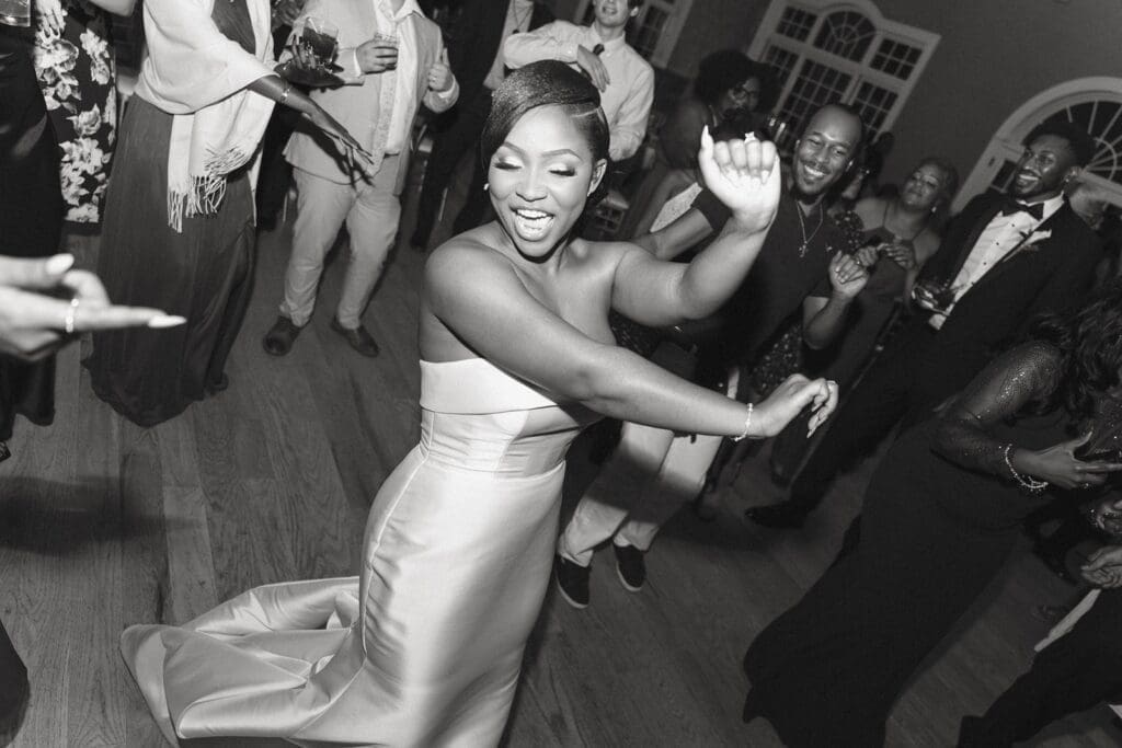 Bride dancing during wedding reception at Morais Vineyards
