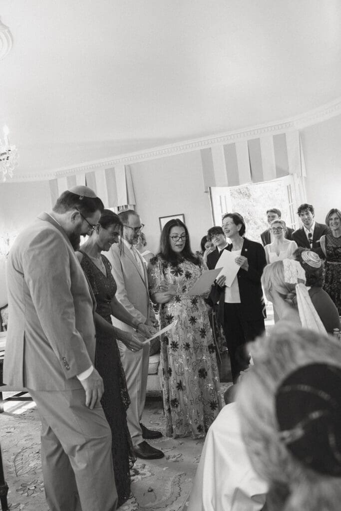 Family gathered for Jewish wedding traditions