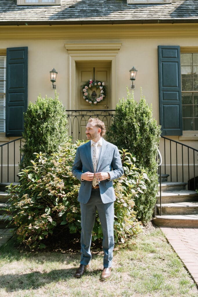 Groom portrait outside Belmont Manor in Elkridge, Maryland