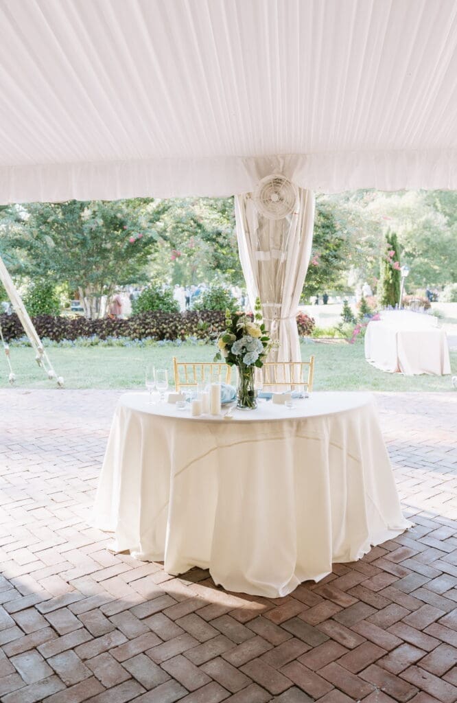 Outdoor tented wedding reception at Belmont Manor venue