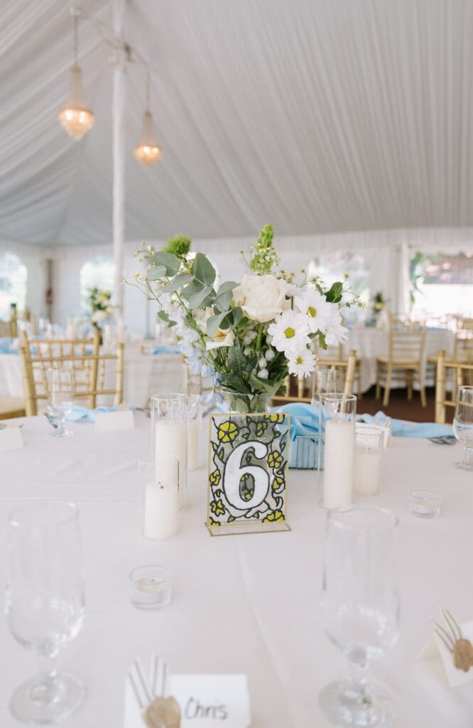 Green wedding reception table details