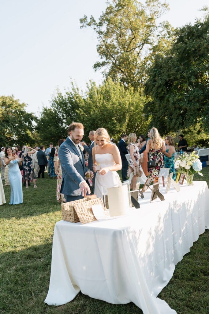 Belmont Manor cocktail hour with bride and groom