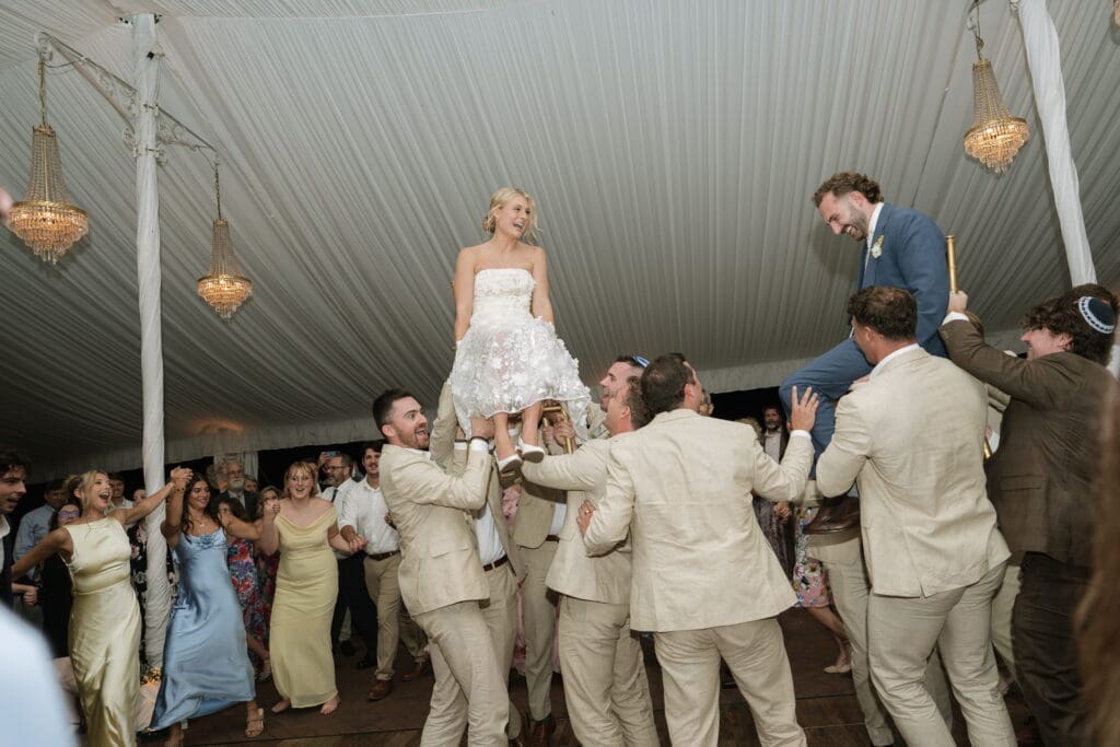 Jewish wedding chair dance during Belmont Manor reception