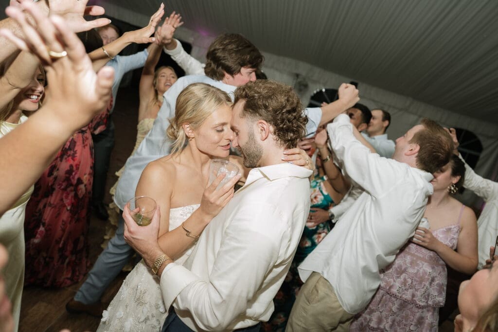 Joyful candid wedding reception moment