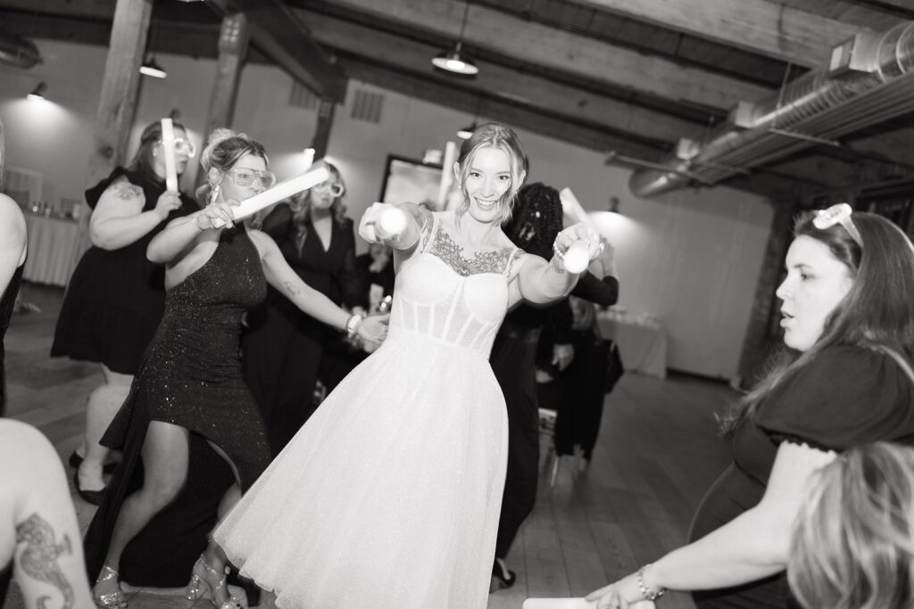 Bride having fun during her wedding in Fredericksburg, VA.
