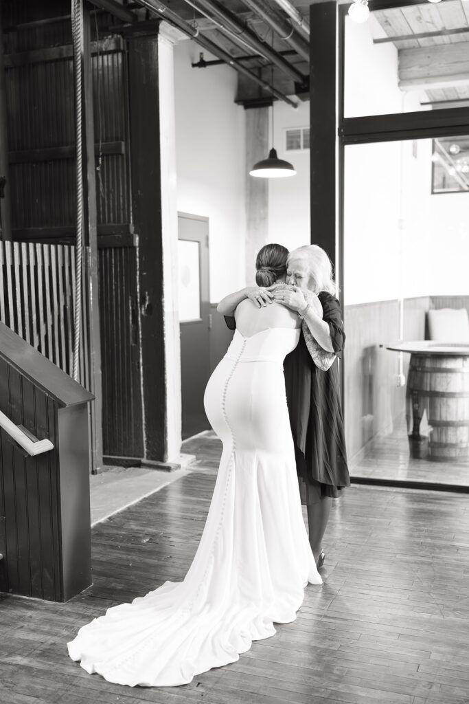 Bride sharing a heartfelt first look with her grandmother before the ceremony in Fredericksburg, VA.